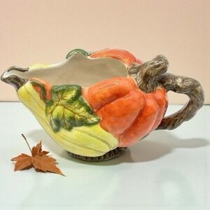 Vintage 1980s Bico Autumn Harvest Gourd Gravy Boat - Pumpkin & Leaf Fall Theme